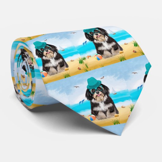 Havanese Dog op strand Stropdas (Opgerold)