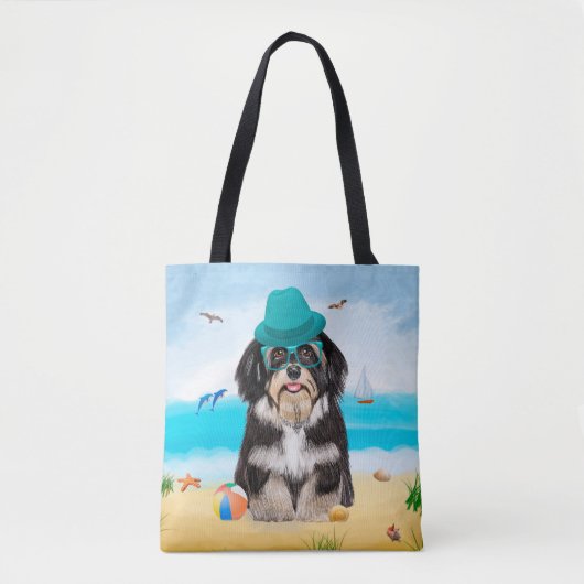 Havanese Dog op strand Tote Bag (Voorkant)