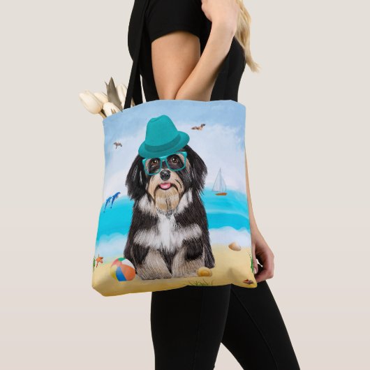 Havanese Dog op strand Tote Bag (Dichtbij)
