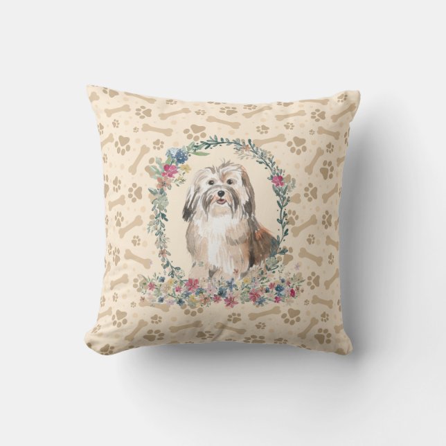 Havanese Dog Paw Print & Floral Cute Kussen (Voorkant)