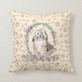Havanese Dog Paw Print & Floral Cute Kussen