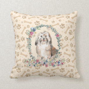 Havanese Dog Paw Print & Floral Cute Kussen
