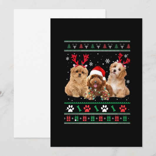 Havanese Dog Reindeer licht UGLY Kerstmis Pajama o Feestdagenkaart (Voorkant / Achterkant)