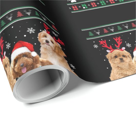Havanese Dog Reindeer lights UGLY Christmas Pajama Cadeaupapier (Rol Hoek)