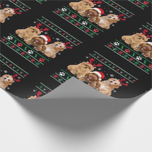 Havanese Dog Reindeer lights UGLY Christmas Pajama Cadeaupapier (Hoek)