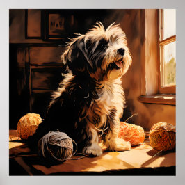 Havanese Dog Spelen met een Ball of Yarn  Poster
