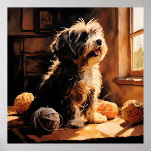 Havanese Dog Spelen met een Ball of Yarn  Poster