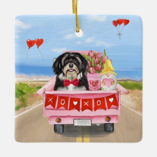 Havanese Dog Valentijnsdag Truck Keramisch Ornament (Voorkant)