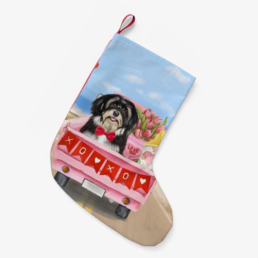 Havanese Dog Valentijnsdag Truck Kleine Kerstsok (Voorkant (Hangend))