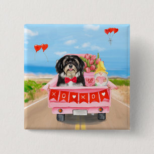 Havanese Dog Valentijnsdag Truck Vierkante Button 5,1 Cm