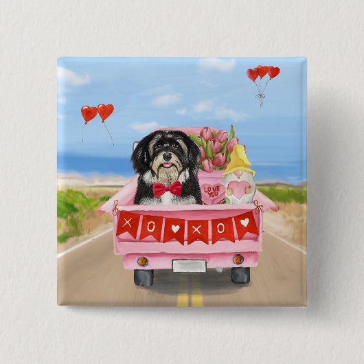 Havanese Dog Valentijnsdag Truck Vierkante Button 5,1 Cm (Voorkant)