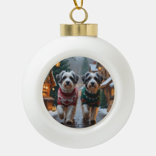 Havanese Dogs Christmas Snow Holiday  Keramische Bal Ornament (Voorkant)