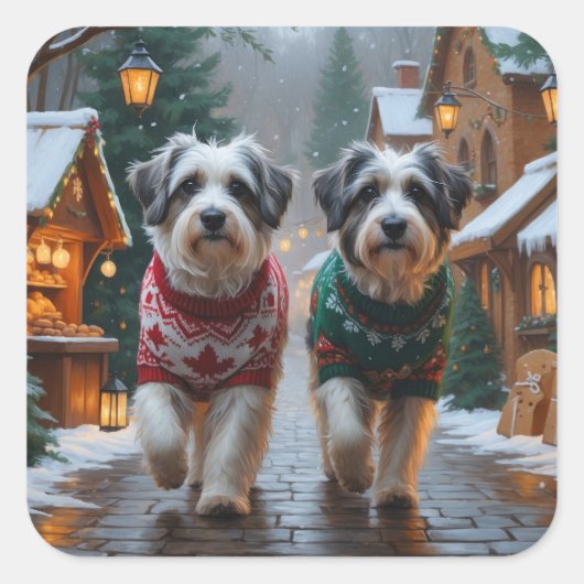 Havanese Dogs Christmas Snow Holiday  Vierkante Sticker (Voorkant)