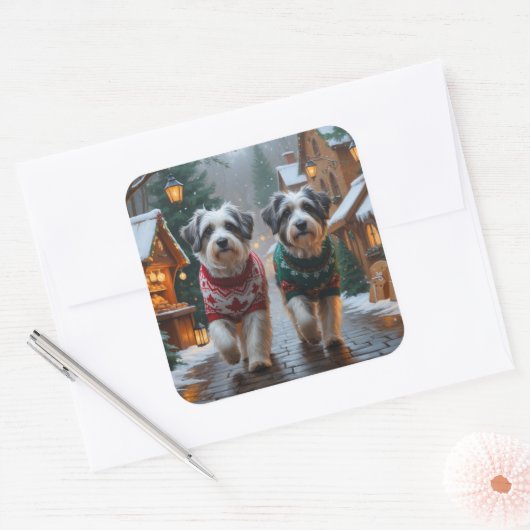 Havanese Dogs Christmas Snow Holiday  Vierkante Sticker (Envelop)