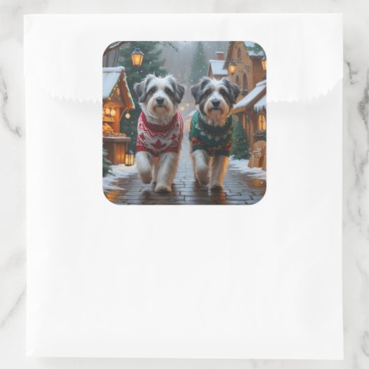 Havanese Dogs Christmas Snow Holiday  Vierkante Sticker (Tas)