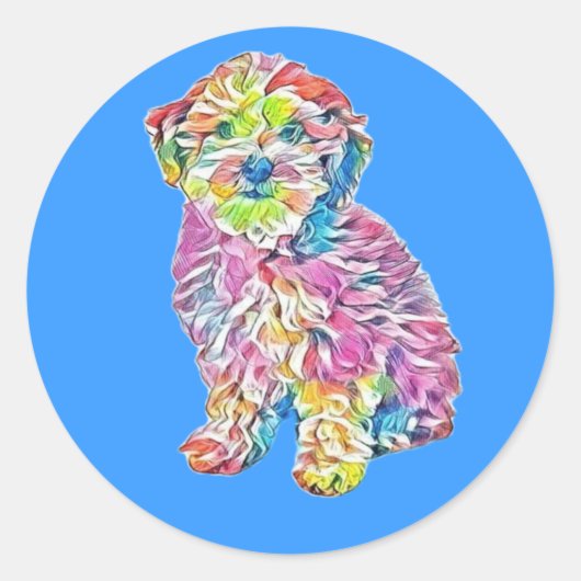 Havanese en Poodle kruising puppy zittend weer Ronde Sticker (Voorkant)