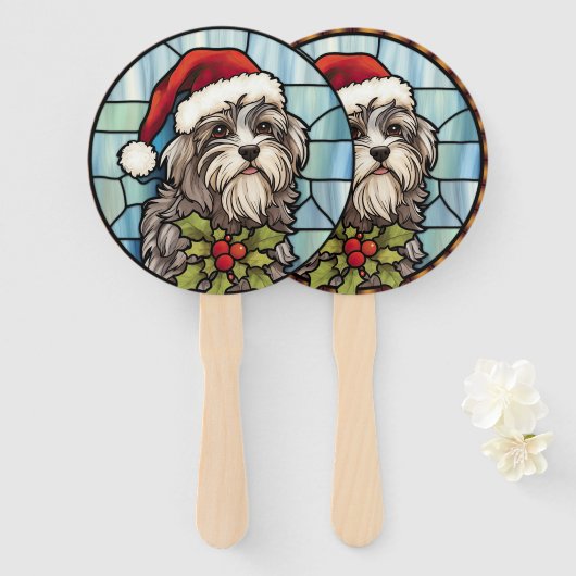 Havanese Gebrandschilderde Glas Kerstmis Handwaaier (Voorkant en achterkant)