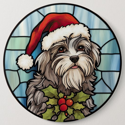 Havanese Gebrandschilderde Glas Kerstmis Ronde Button 6,0 Cm (Voorkant)