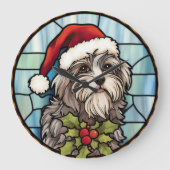 Havanese Glas in lood Kerst Grote Klok (Voorkant)