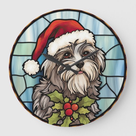 Havanese Glas in lood Kerst Grote Klok (Voorkant)