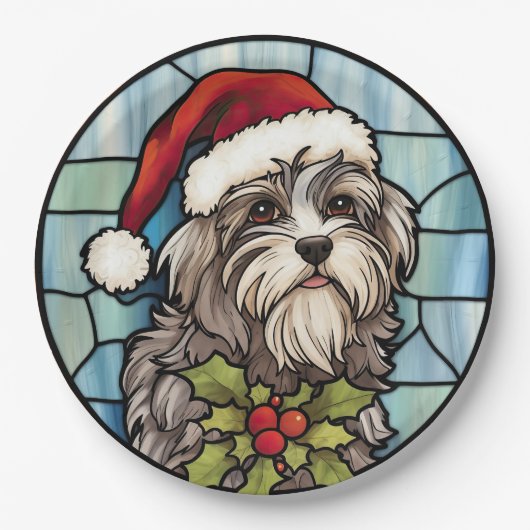Havanese Glas in lood Kerst Papieren Bordje (Voorkant)