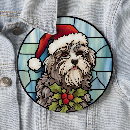 Havanese Glas in lood Kerst Ronde Button 6,0 Cm (In situ)