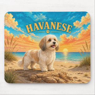 Havanese, Golf Beach Vintage Watercolor Honden Kun Muismat