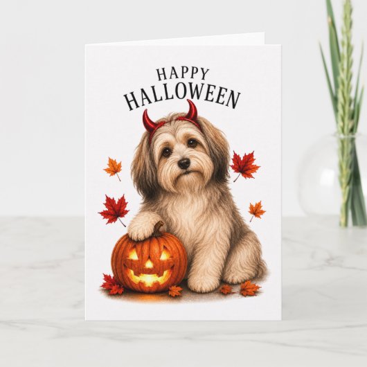 Havanese Halloween DuivelsHond Kaart (Voorkant)
