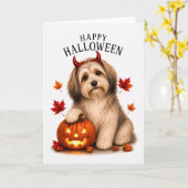 Havanese Halloween DuivelsHond Kaart (Gele Bloem)