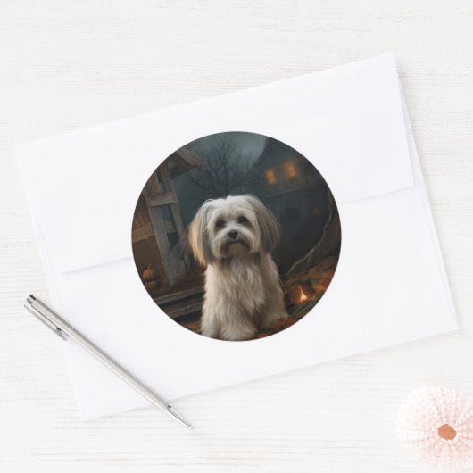Havanese Halloween eng Ronde Sticker (Envelop)