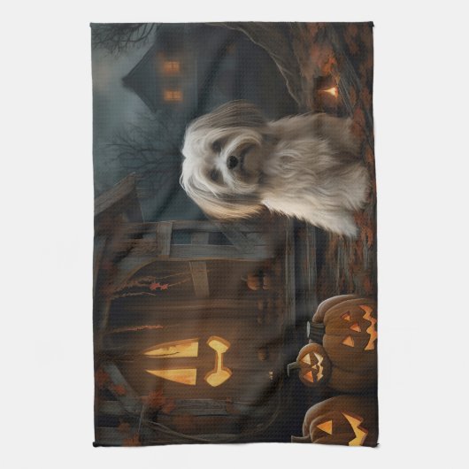 Havanese Halloween eng Theedoek (Verticaal)