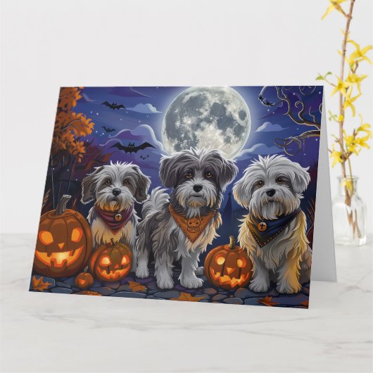 Havanese Halloween Griezelen Kaart (Gele Bloem)