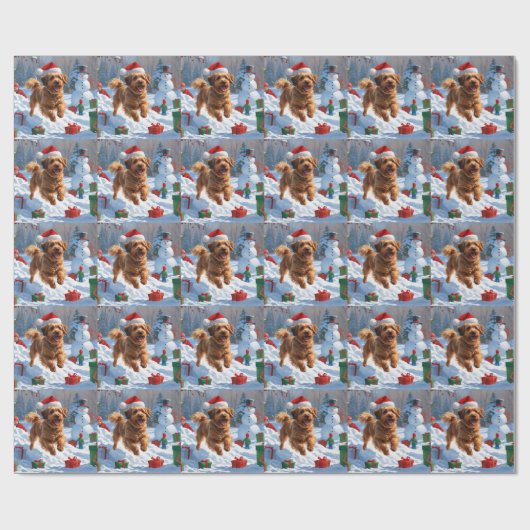 Havanese hardloop in de sneeuw met kerstmuts cadeaupapier (Vlak)