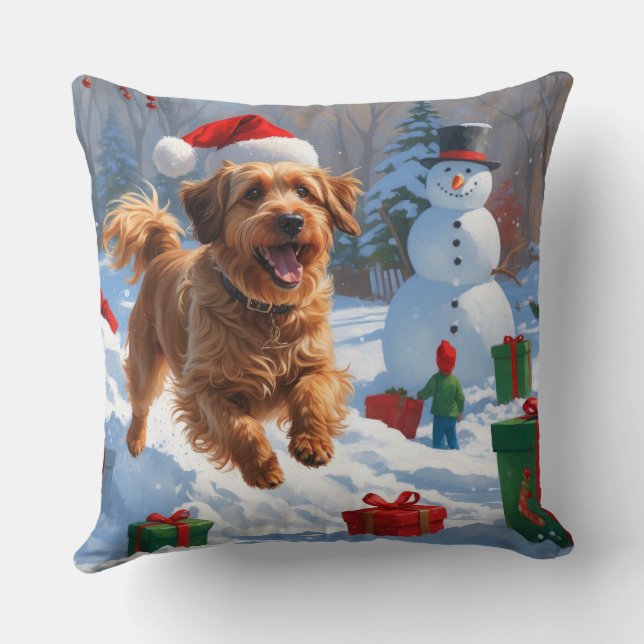 Havanese hardloop in sneeuw met kerstmuts kussen (Achterkant)