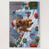 Havanese hardlopen in de sneeuw met kerstmuts legpuzzel (Verticaal)
