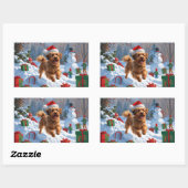 Havanese hardlopen in de sneeuw met kerstmuts rechthoekige sticker (Vel)