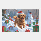 Havanese hardlopen in de sneeuw met kerstmuts rechthoekige sticker (Voorkant)