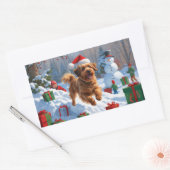 Havanese hardlopen in de sneeuw met kerstmuts rechthoekige sticker (Envelop)
