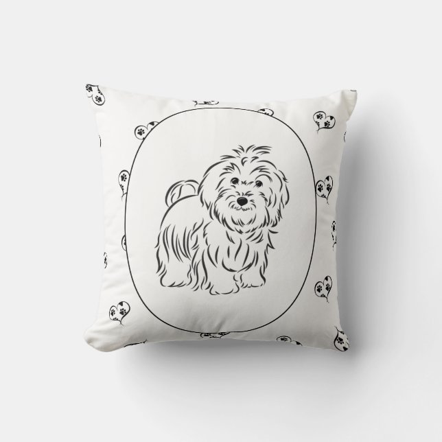 Havanese Hearts en Pawprints Kussen (Voorkant)