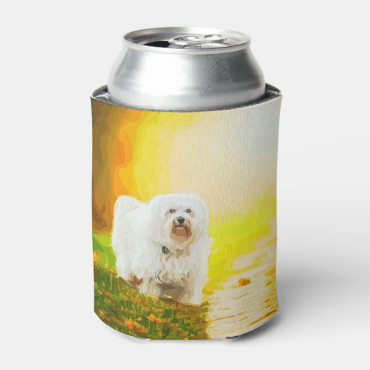 Havanese Hond Bichon Portret Schilderij Blikjeskoeler (Blikje Voorkant)