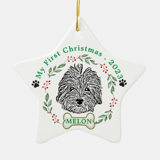 Havanese Hond Gepersonaliseerde Hand Drawing Keramisch Ornament (Voorkant)