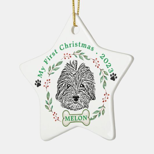 Havanese Hond Gepersonaliseerde Hand Drawing Keramisch Ornament (Links)