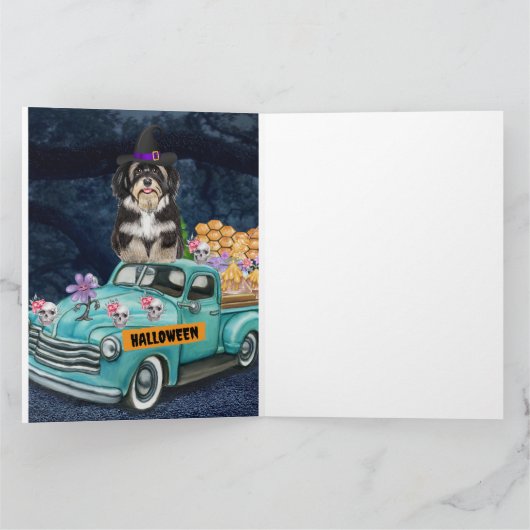 Havanese Hond Halloween Truck Griezelijke Nacht  Kaart (Binnen)