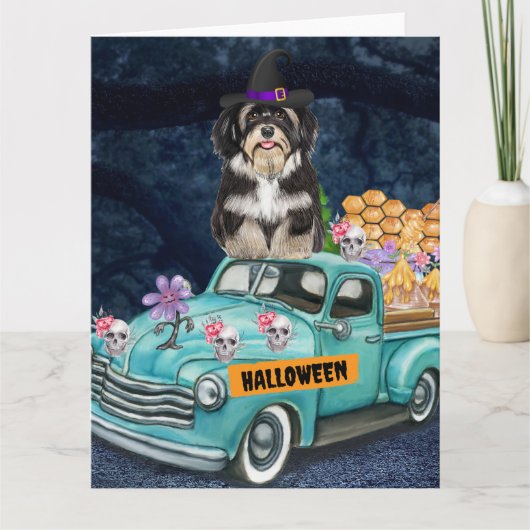 Havanese Hond Halloween Truck Griezelijke Nacht  Kaart (Voorkant)