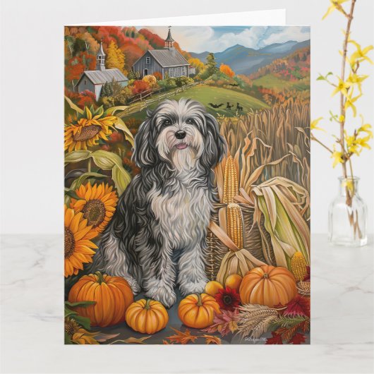 Havanese Hond Herfst Oogst Thanksgiving Kaart (Gele Bloem)