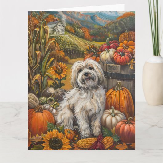 Havanese Hond Herfst Oogst Thanksgiving Kaart (Voorkant)