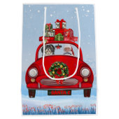 Havanese hond in auto met kerstman medium cadeauzakje (Achterkant)