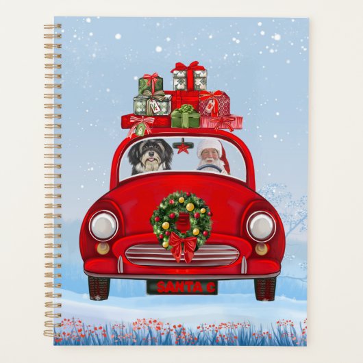 Havanese hond in auto met kerstman planner (Voorkant)