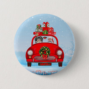 Havanese hond in auto met kerstman ronde button 5,7 cm