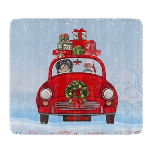 Havanese hond in auto met kerstman werp kussen snijplank (Voorkant)